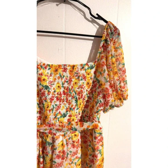 NWT Lily Rose Floral Square Neck Puff Sleeve‎ Smocked Waist Midi Dress 1X - Picture 6 of 8